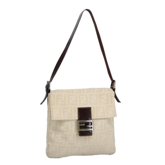 FENDI Zucca Canvas Mamma Baguette Shoulder Bag Beige Silver - Picture 1 of 12